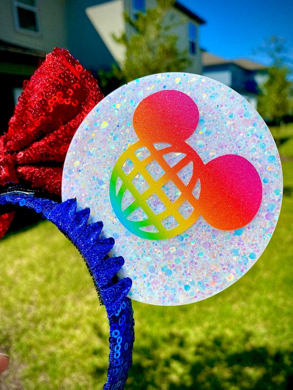 Special Edition Disney Epcot 40th Anniversary Ear Headband Rainbow Bow Epcot 40th Anniversary Rainbow Resin Art Ears With Bow - Etsy main image 2