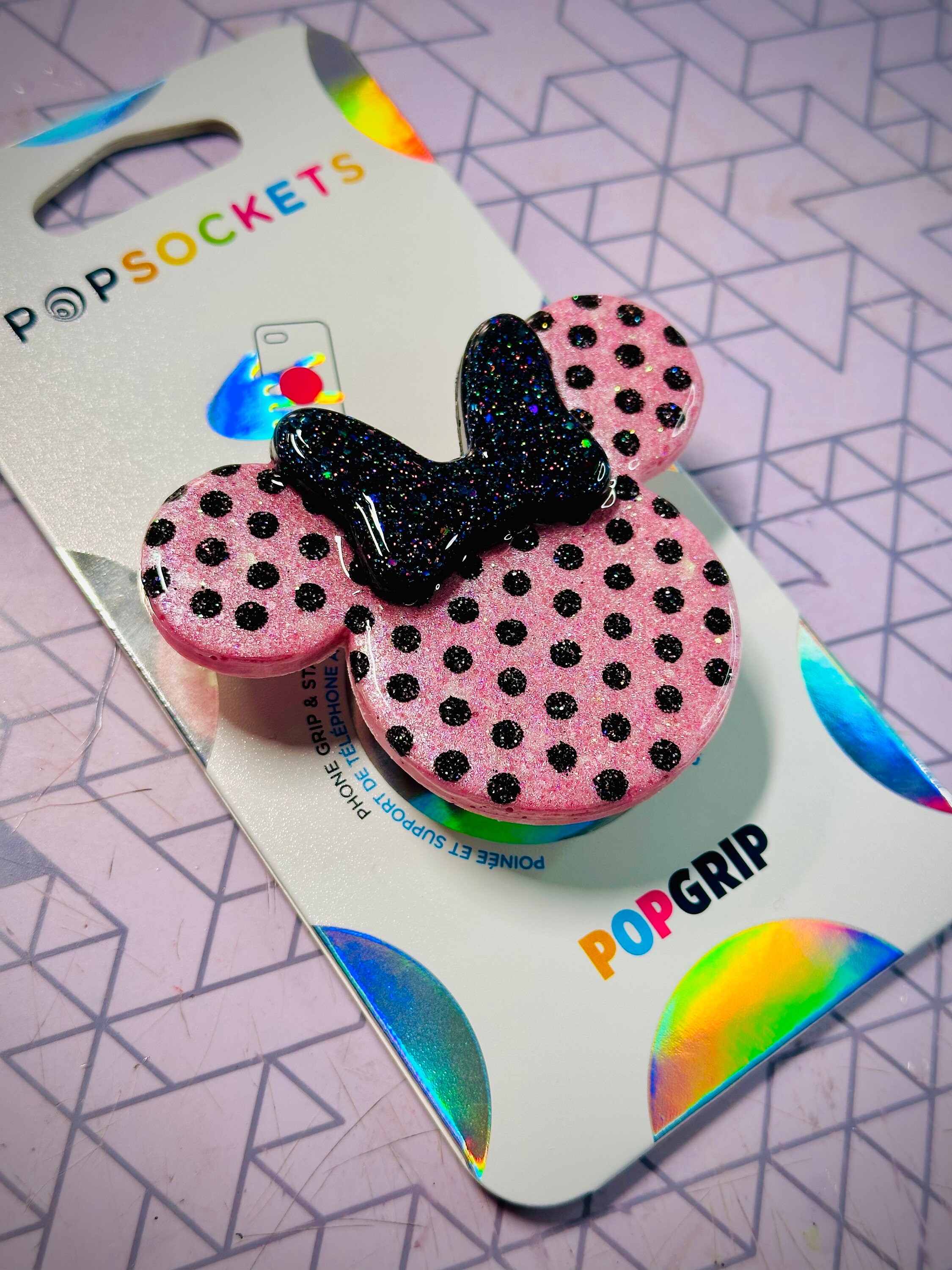 Black Pink Minnie Polka Dots inspired phone grip | Resin Art phone grip | Mickey/Minnie inspired phone grip | Gift Ideas