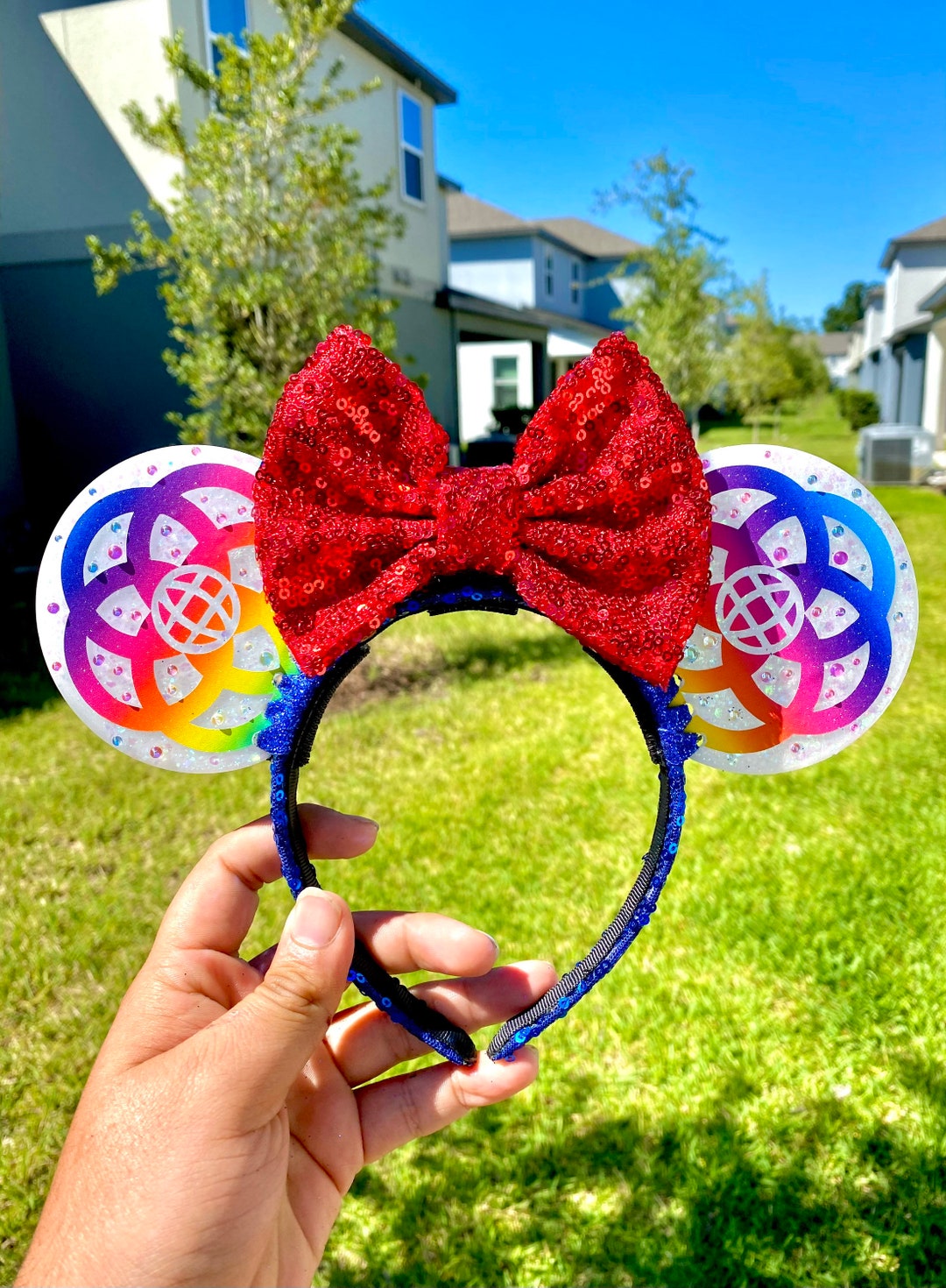 Epcot 40th Anniversary Rainbow Resin Art Ears With Bow - Etsy display picture 3