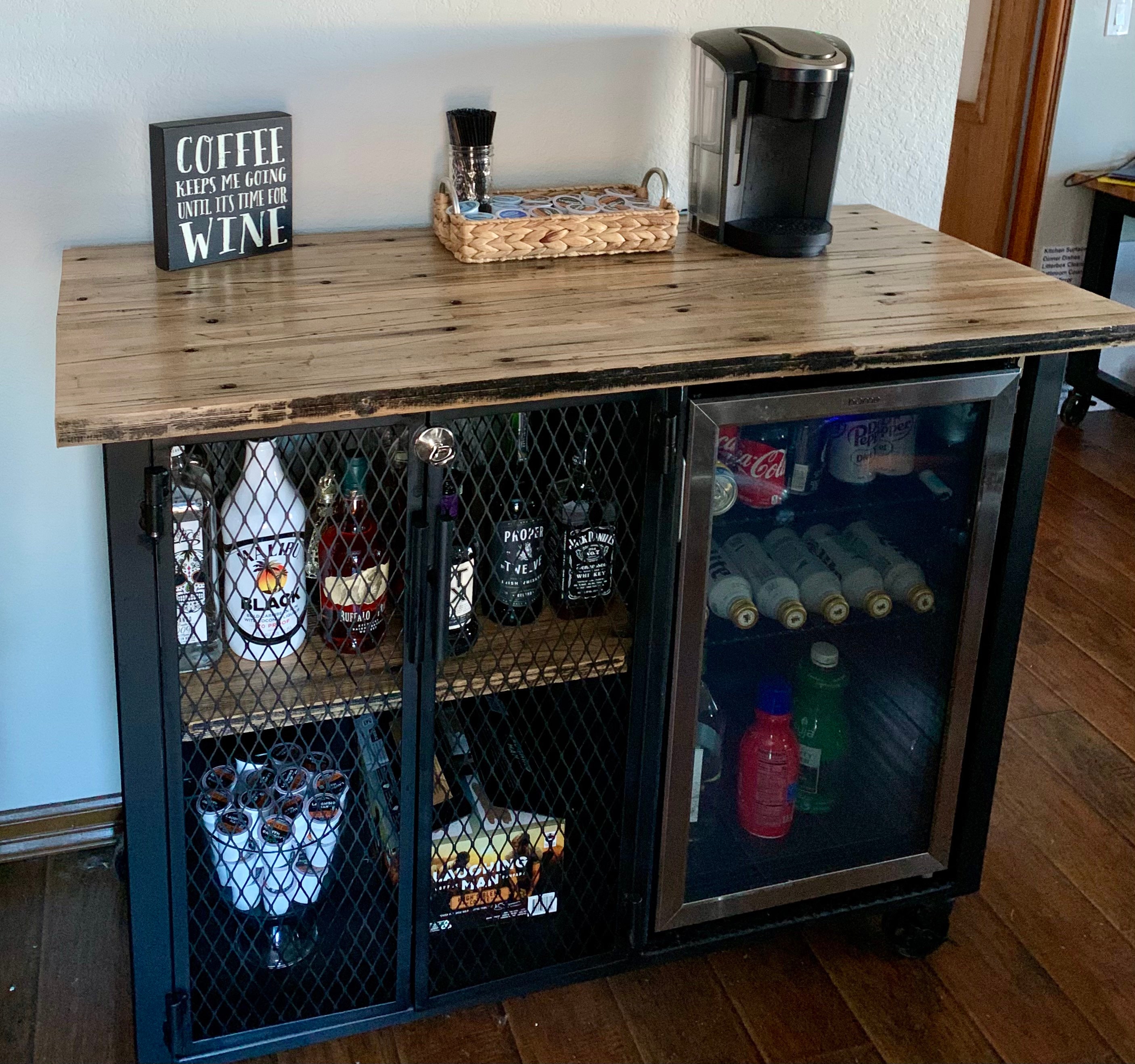 Mini Fridge Table #industrial #coffee #bar #with #mini #fridge  #industrialcoffeebarwithminifridge *Local Pick Up or D…