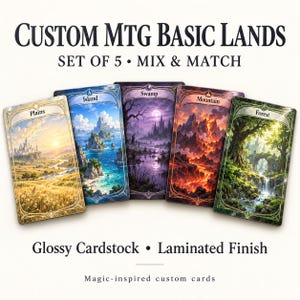 Individuelles MTG-Standardländer-Set (5 Stück) | Kombinieren & Zusammenstellen | Glänzende, laminierte Karten im Magic-Stil