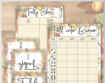 Fall Into Bunco Score Card, Tally Sheet & 8 Table Cards, Fall Leaves