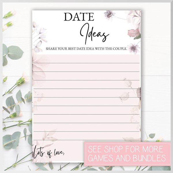 Date Ideas, Bridal Shower Game, Pink, Floral