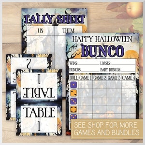 Halloween Bunco Score Card, Tally Sheet & 8 Table Cards, October Bunco With Haunted House