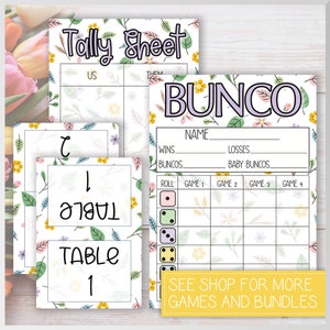 Niedliche Frühlings Bunco Score Karte, Tally Sheet & 8 Tisch Karten