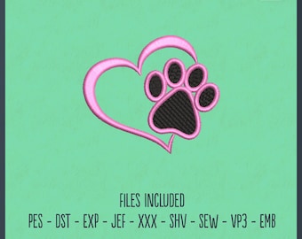 Heart Pet Paw - Embroidery File, Bestfriend, Love, Paw, Heart, Cat, Dog, Pet, Animal, Partner