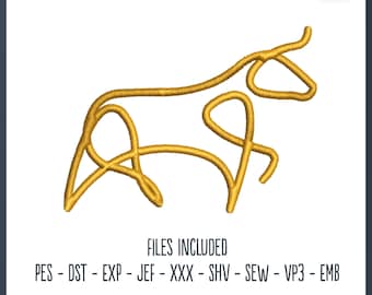 Gold Bull Line Art - Embroidery File, Hat Hoop, Decorative, Hat Embroidery, Animal, Nature, Outline, Bull Fighter, Matador, Wall Street