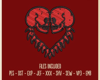 Skull Spine Heart - Embroidery File, 4x4 Hoop, Gift, Hobby, Decorative, Skeletal, Spooky, Halloween, Heart, Love, Bone, Skeleton