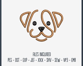 Happy Dog Face - Embroidery File, Hat Hoop, Hobby, Decorative, Hat Embroidery, Beanie, Animal, Cute, Pet, Puppy, Dog, Outline, Happy Face