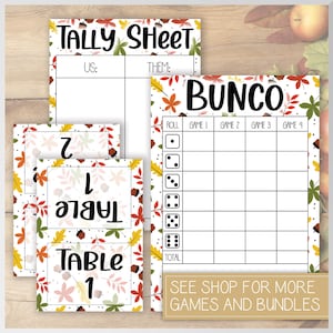 Fall Bunco Score Card, Tally Sheet + 8 Table Cards