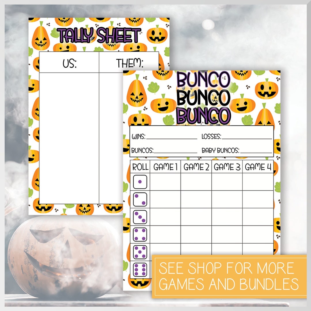 Halloween Themed Bunco Score Card Tally Sheet, October Bunco With Cute