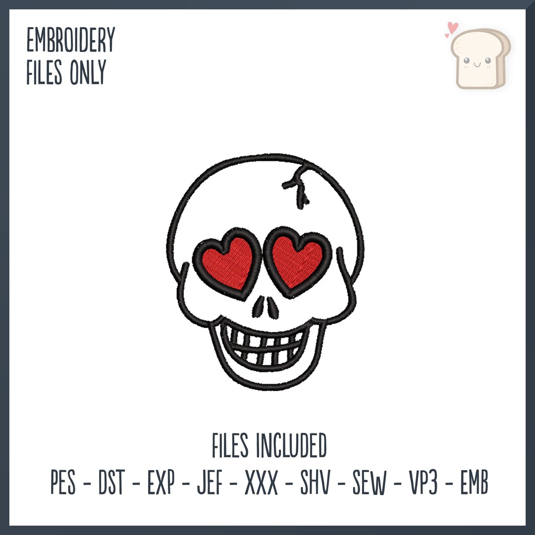 Skull Heart Eyes Embroidery File, 4x4 Hoop, Gift, Hobby, Decorative