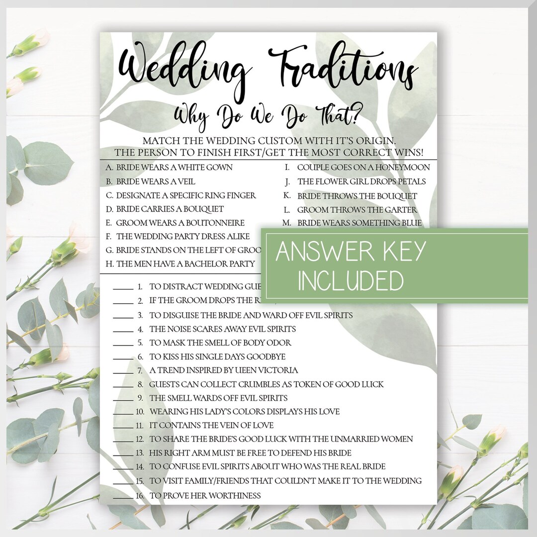 Wedding Traditions Bridal Shower Game Green Leaves Etsy