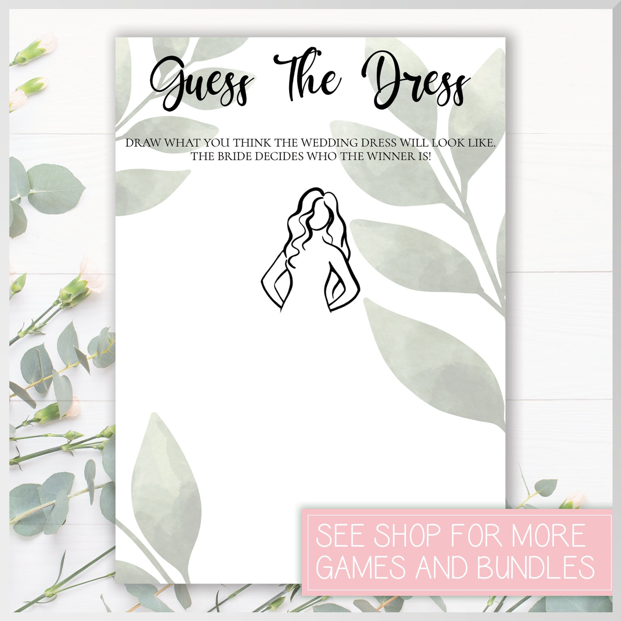 Guess the Dress Bridal Shower Game, Green Leaves - Etsy