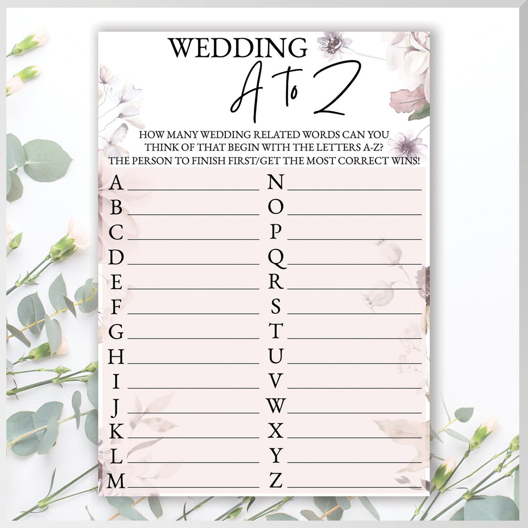 Wedding AZ Bridal Shower Game, Pink, Floral Etsy