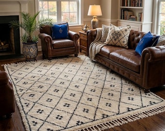Handmade Beni Ourain Moroccan Rug — Geometric Berber Wool Rug, Tribal Diamond Pattern Area Rug, Modern Boho Decor - any size
