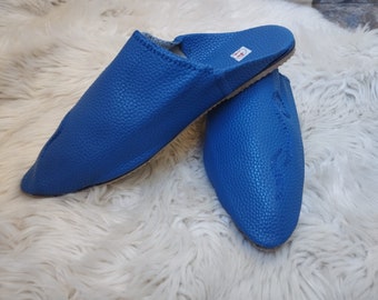 leather Moroccan slippers Men's blue shoes for men morocco shoes berber handmade babouches