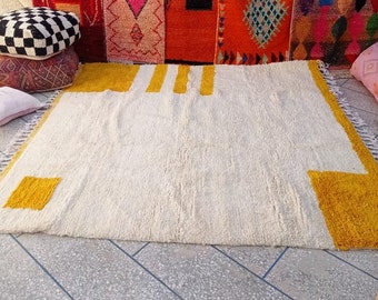 Berber rug handmade wool rug moroccan white and yellow rug for livingroom and bedroom nursary kids room