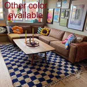 Alfombra a cuadros, alfombra de lana hecha a mano, alfombra marroquí bereber tejida a mano, alfombra Beni Ourain, alfombra a cuadros para áreas.