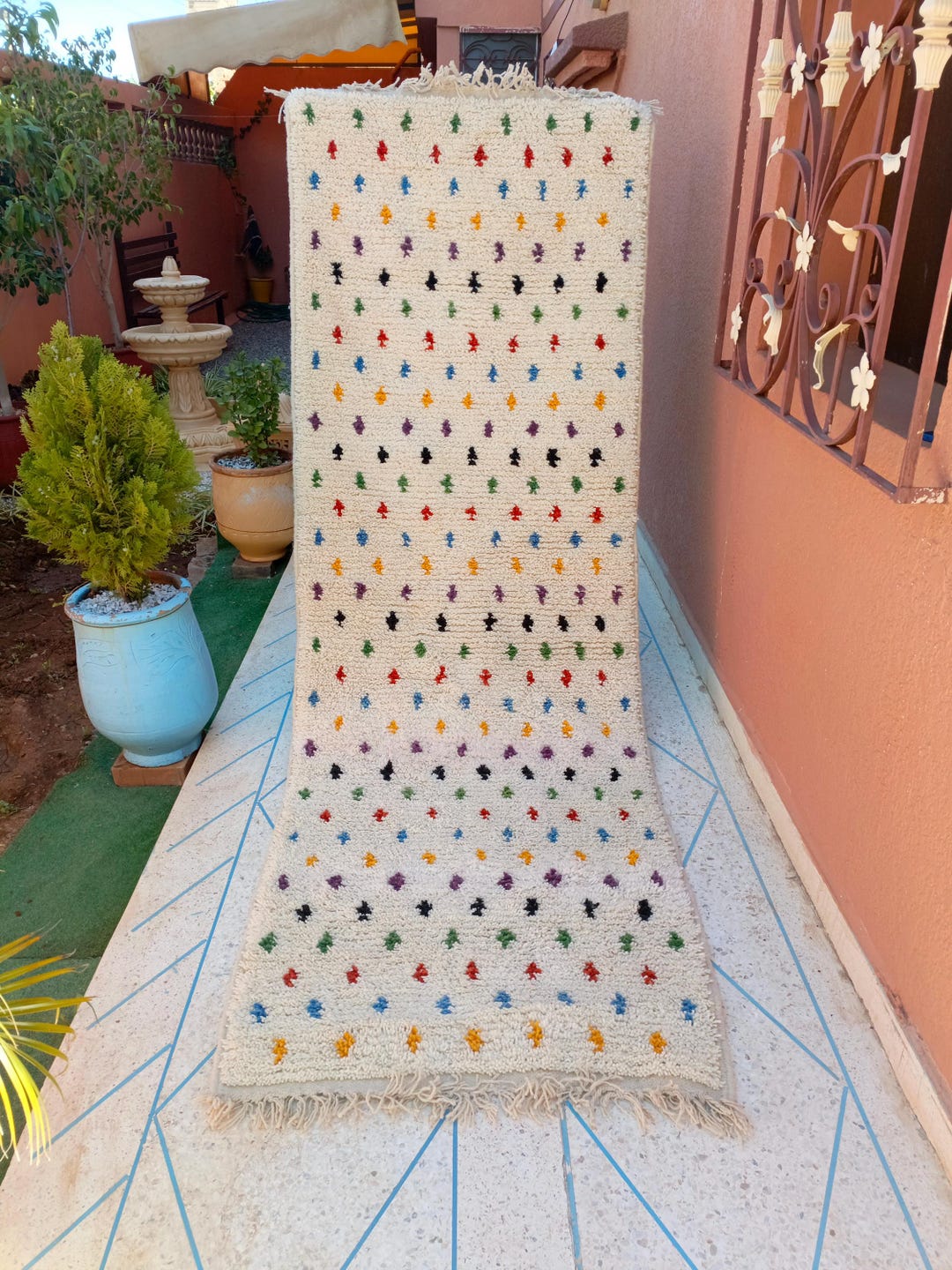 Colorful Dots Runner Rug Dotted Handmade Wool Long Carpet Runner ...