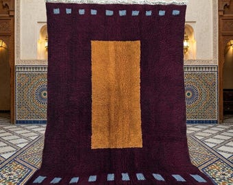 Moroccan Handmade Wool Rug – Burgundy & Mustard Berber Carpet - Modern Geometric Area Rug runner - Boho Living Room Decor - Custom Size.