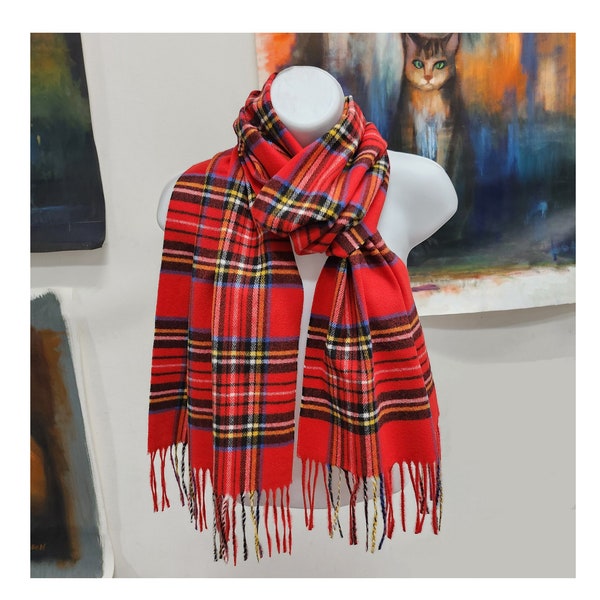 Cozy Winter long Scarf, Vintage Tartan Plaid Scarf, Soft and lightweight Neck Scarves