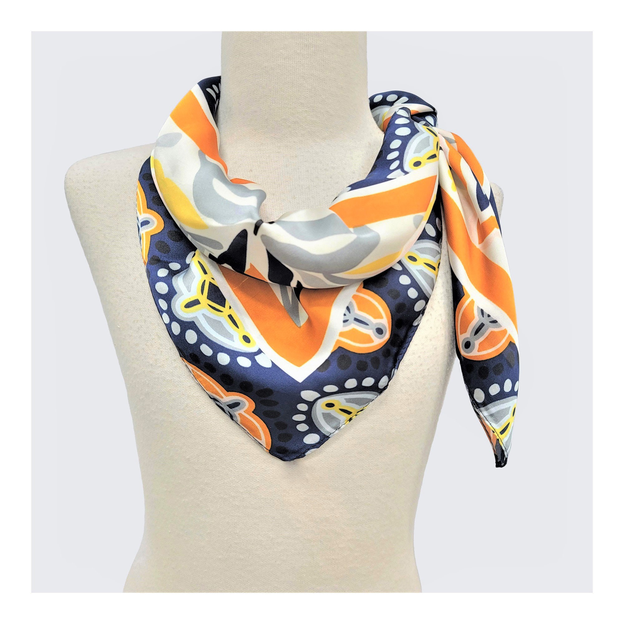Floral Printed Silky Scarf, Square Neck/head Scarf, Bandana