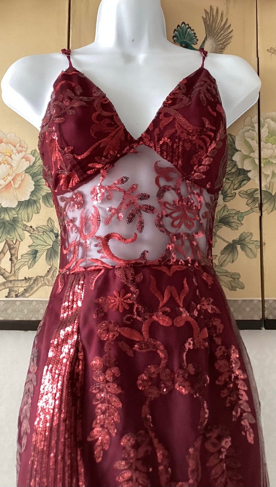 Vintage Sparkling Maroon Mid Sheer Dress
