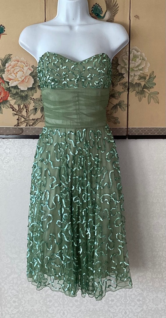 Betsy Johnson Vintage Green Sequin Evening Dress