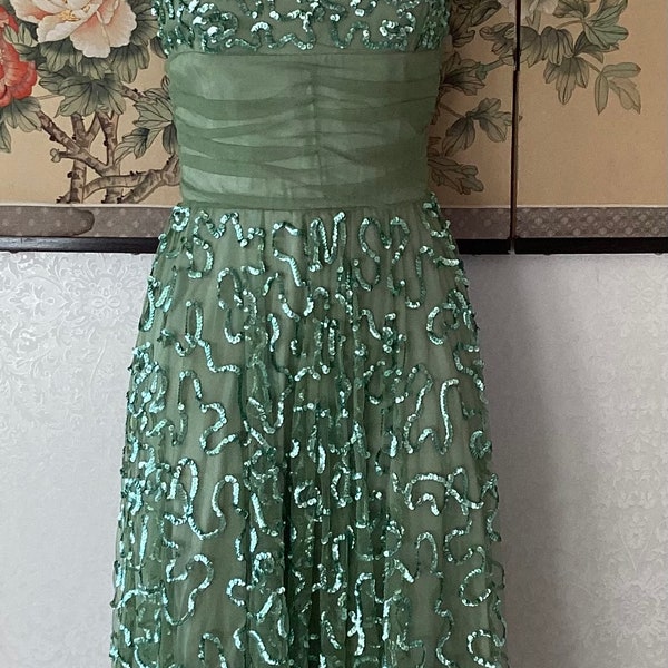 Betsy Johnson Vintage Green Sequin Evening Dress