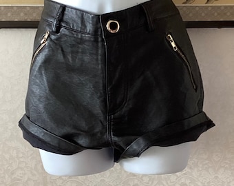 Black Faux Leather Hot Pants