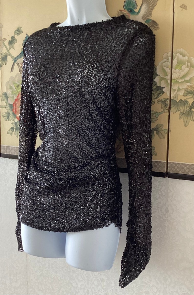 Black Mesh Net Sequin Top - Etsy