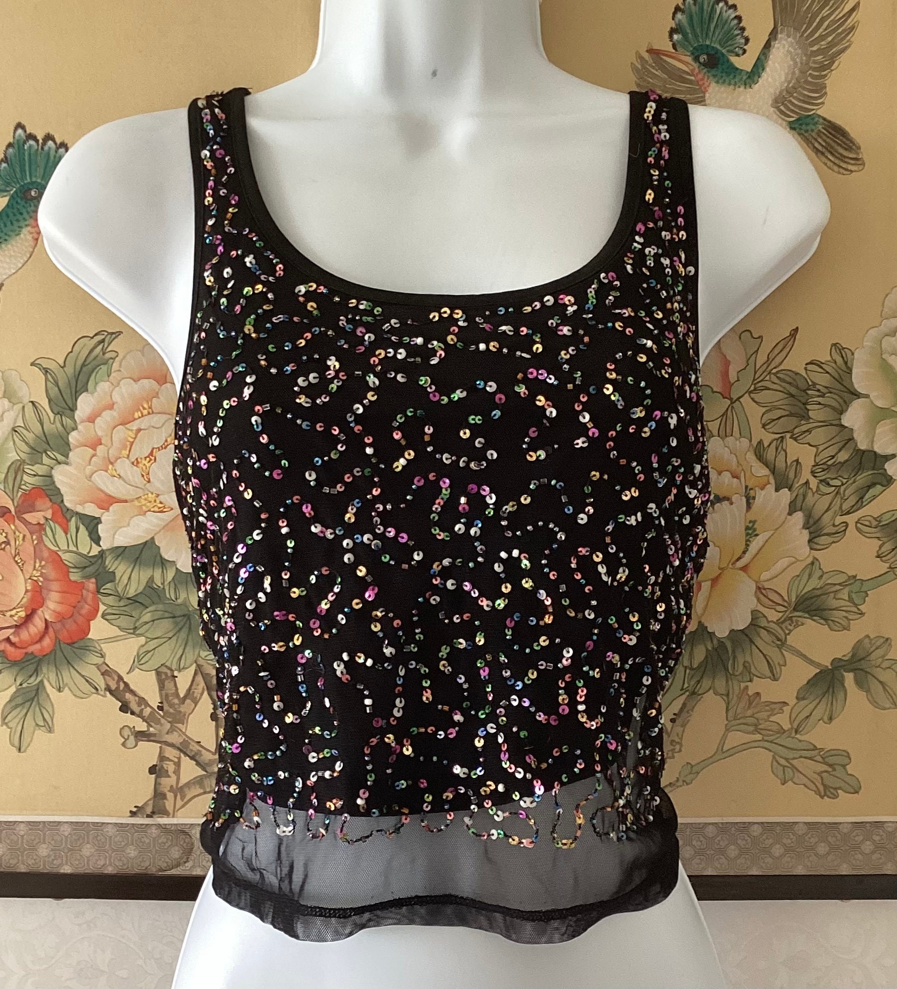 Sheer Vintage Sequin Tank Top Etsy Ireland
