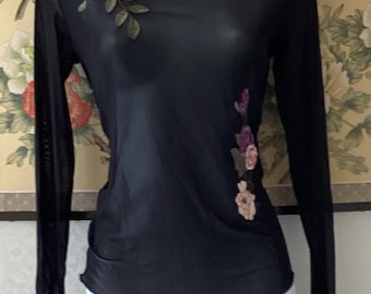 Black Sheer Rose Embroided Top