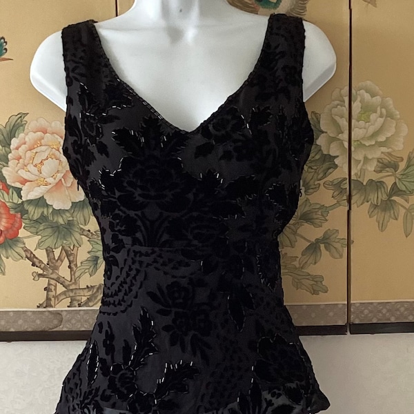 Black Velvet Sheer Sequin Floral Top