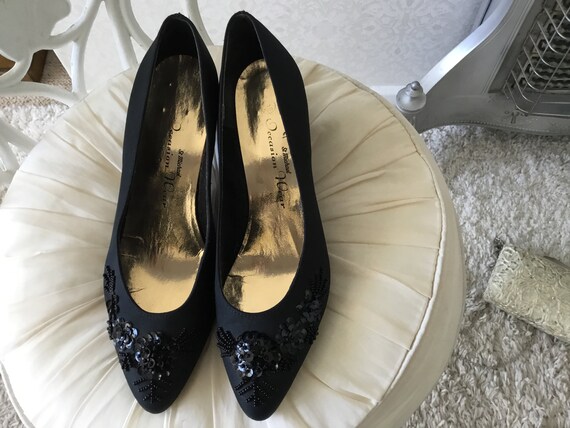Black Vintage Beaded Sequin Dress Shoes 