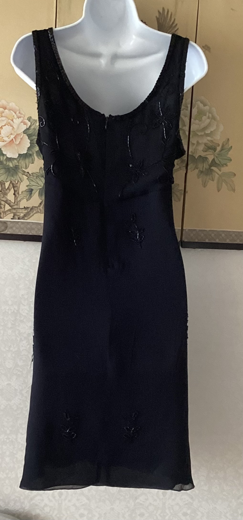 Modest Round Neck Beaded Dress in Black
