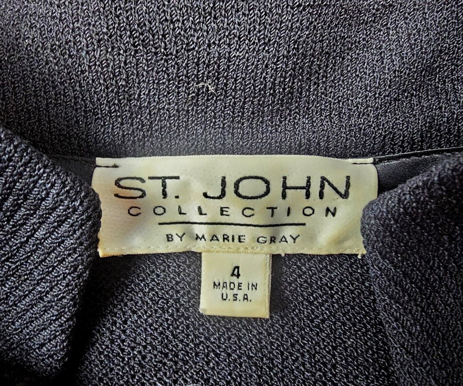 Vintage 80s St. John Collection Mary Gray Black Fringe Leather