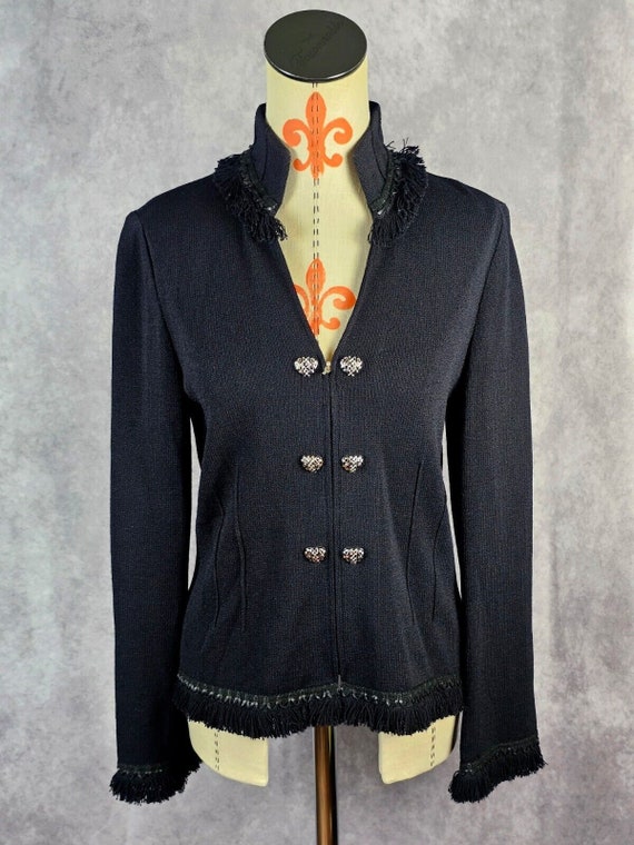 Vintage 80s St. John Collection Mary Gray Black Fringe Leather