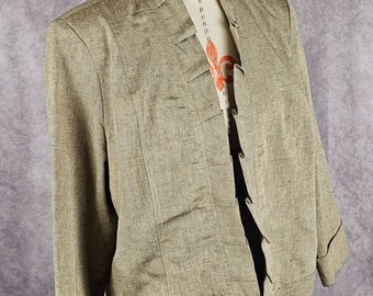 Vintage Linen Blend Blazer Jacket: Beige Ruffle, Dressbarn Womens XL