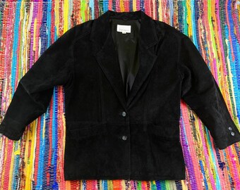 Vintage Black Suede Blazer - 80s Genuine Leather Jacket
