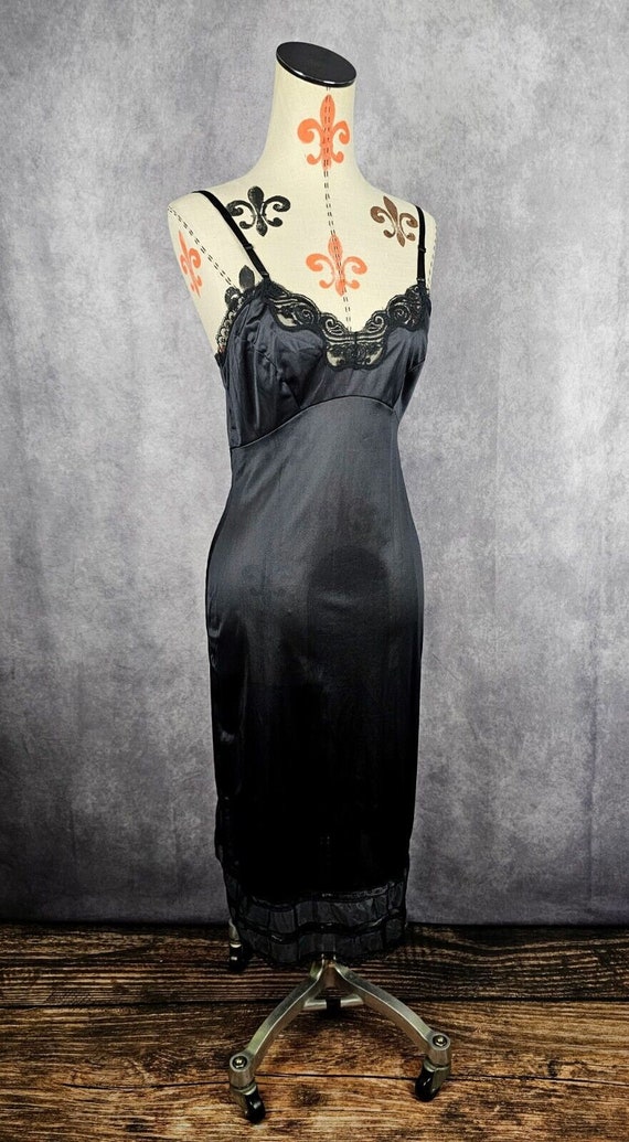 Vintage 80s Adonna JCPENNEY Black All Nylon Slip Nightgown Lace Trim Womens Size 32 Made in the USA Etsy