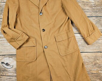 Vintage 80s Riviera Custom Tailored Mustard Yellow Tan Camel Hair Wool Overcoat Mens Coat Appx Size 46