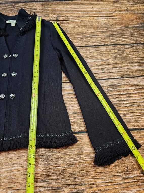 Vintage 80s St. John Collection Mary Gray Black Fringe Leather