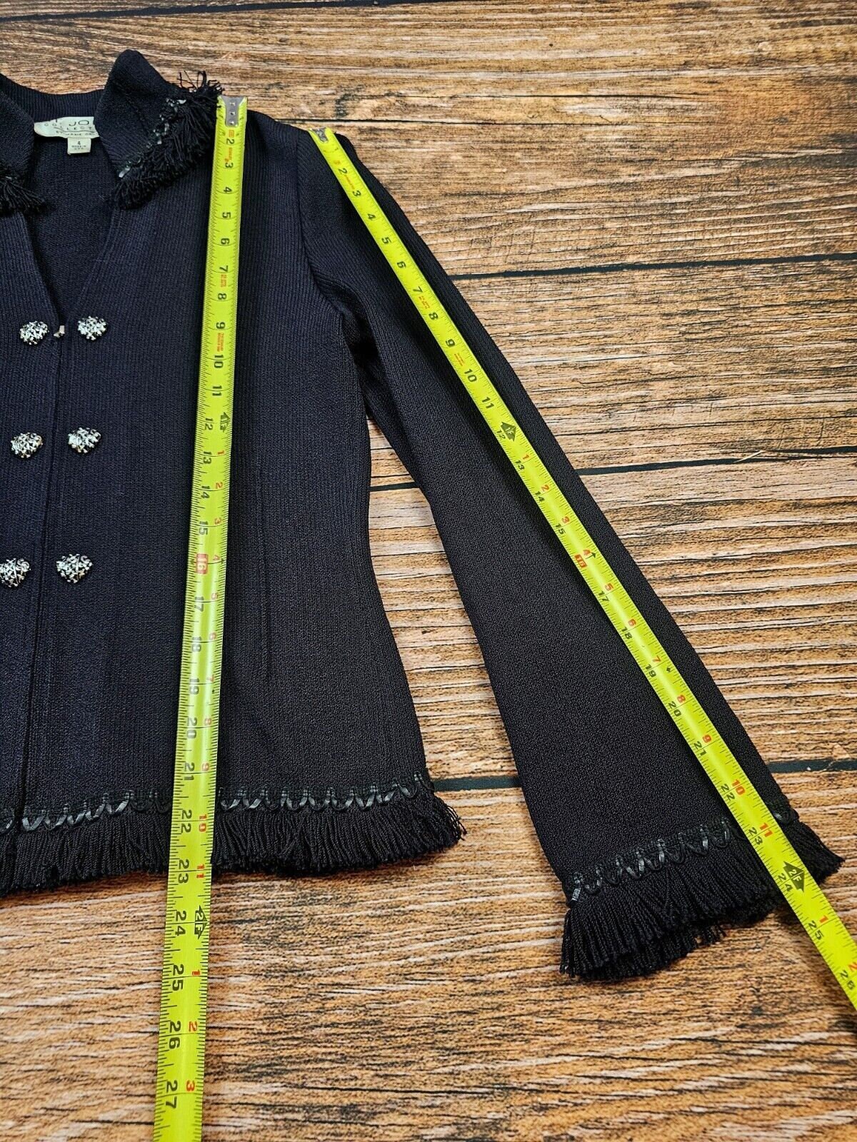 Vintage 80s St. John Collection Mary Gray Black Fringe Leather
