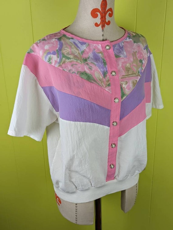 Vintage 80's Women's Pastel Tones Blouse Top Beau… - image 3