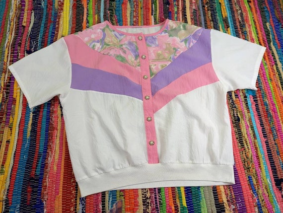 Vintage 80's Women's Pastel Tones Blouse Top Beau… - image 1