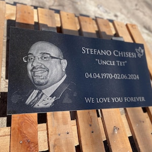 Custom Engraved Black Granite Memorial Stone: Personalized Photo Plaque