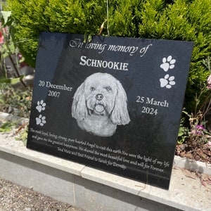 Personalized Pet Memorial Stone: Engraved Dog Portrait Headstone