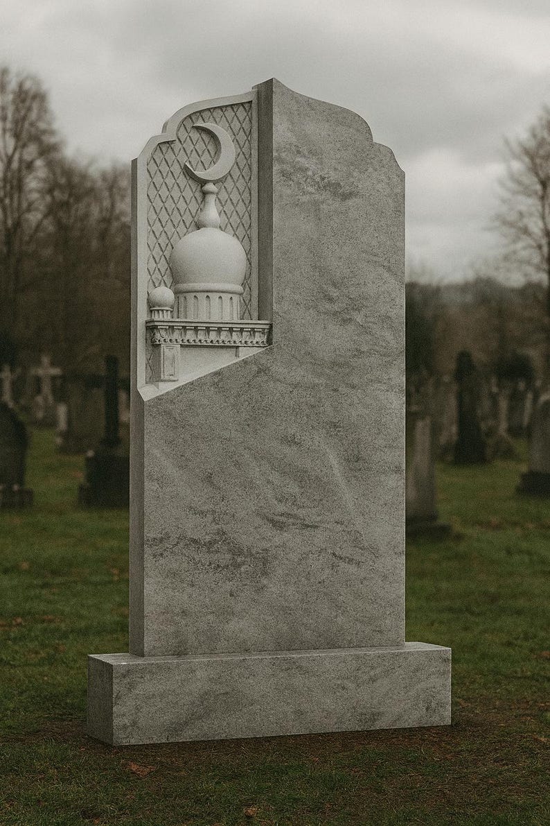 Rectangular Headstone Personalized Islamic Marble Headstone – Mosque & Crescent Grave Marker ...